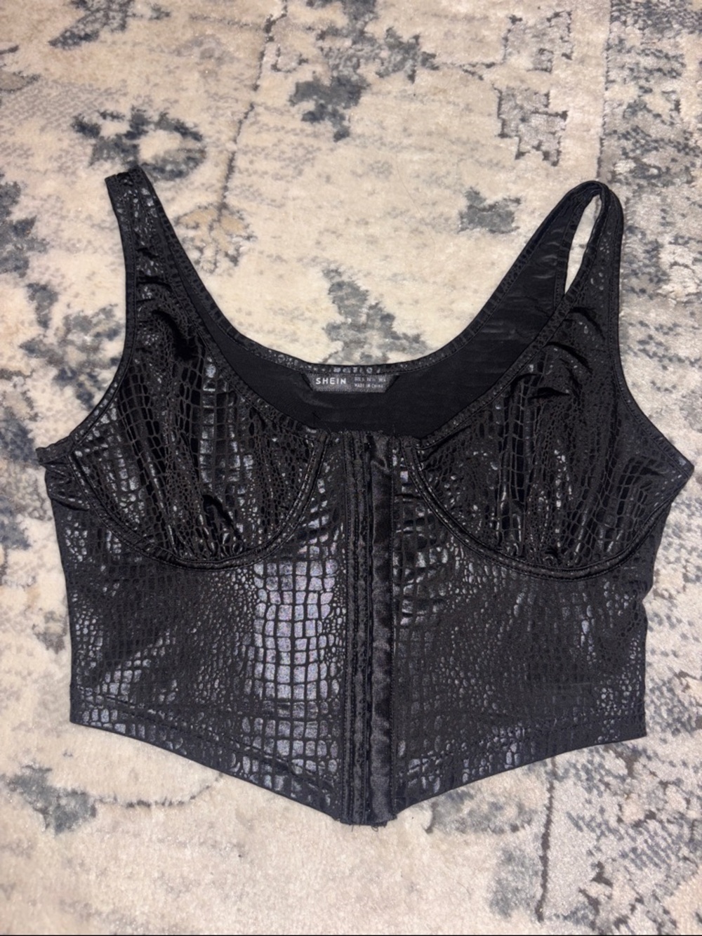 SHEIN Black Croc-Texture Underwire Corset Tank
